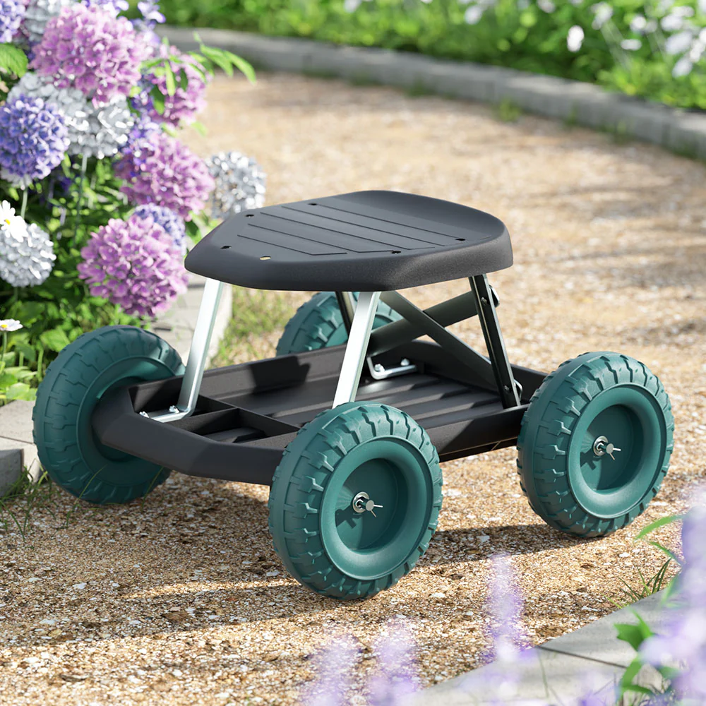 Garden Cart Rolling Stool with Wheels Gardening Helper Seat Farm Yard - Nurns