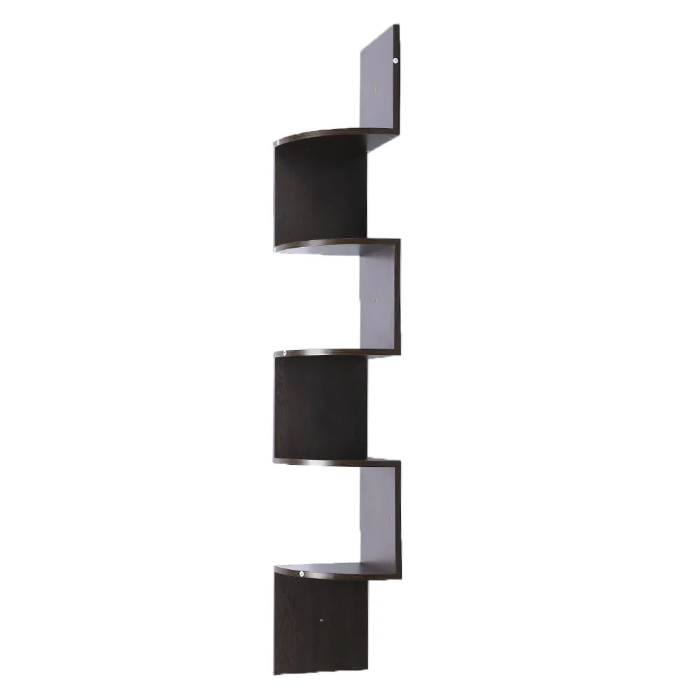 Sarantino 5 Tier Corner Wall Shelf Display Shelves DVD Book Storage Rack Floating Mounted - Dark Brown - Nurns