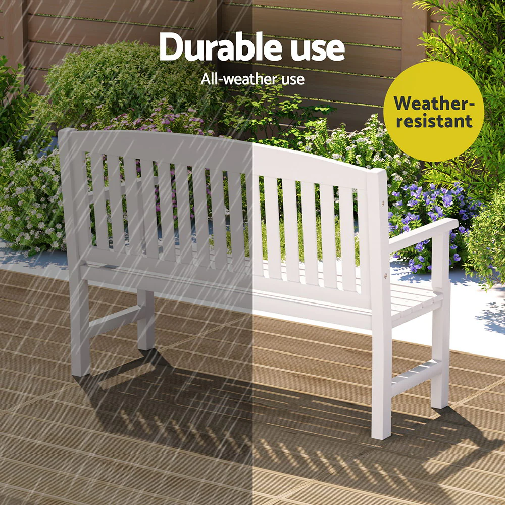 Emeric Outdoor Garden Bench Seat Wooden Chair Patio Furniture Timber Lounge - White - Nurns