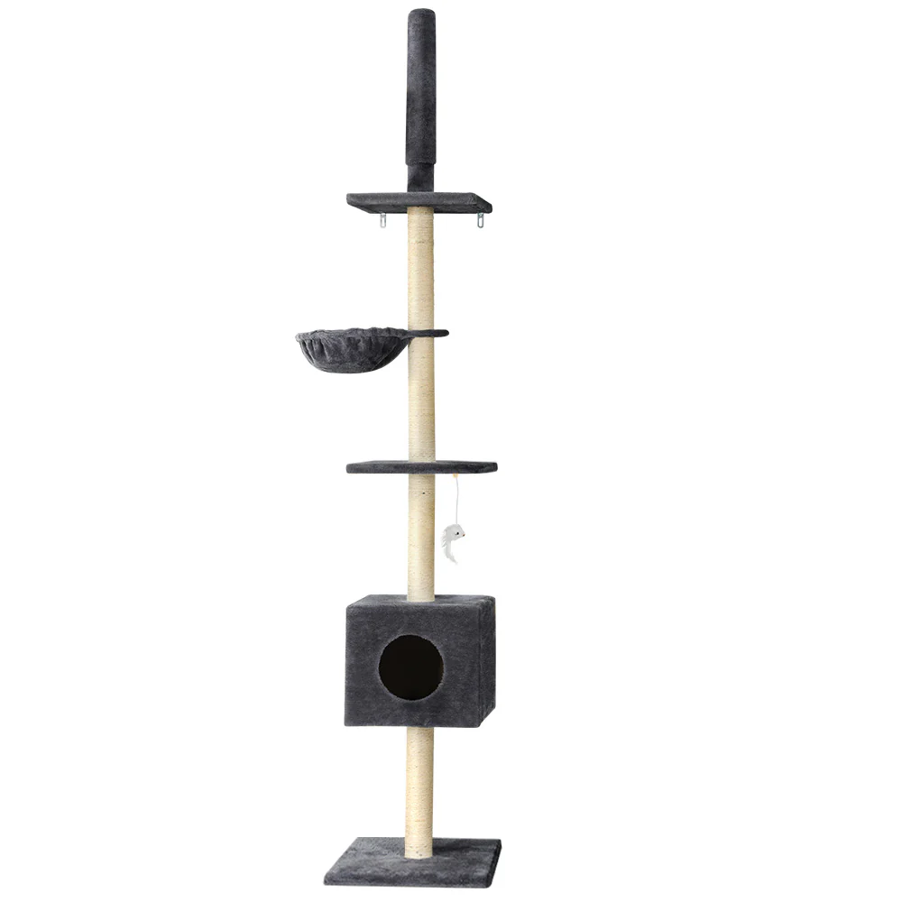 Cat Tree 260cm Tower Scratching Post Scratcher Floor to Ceiling Cats Bed - Dark Grey - Nurns