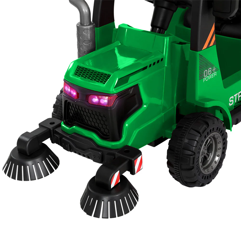 Kids Ride On Car Street Sweeper Truck w/ Rotating Brushes Garbage Cans - Green - Nurns