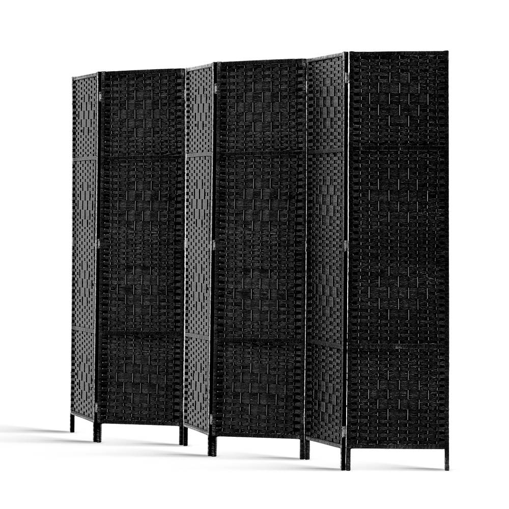 6 Panel Room Divider Screen 245x170cm Woven - Black - Nurns