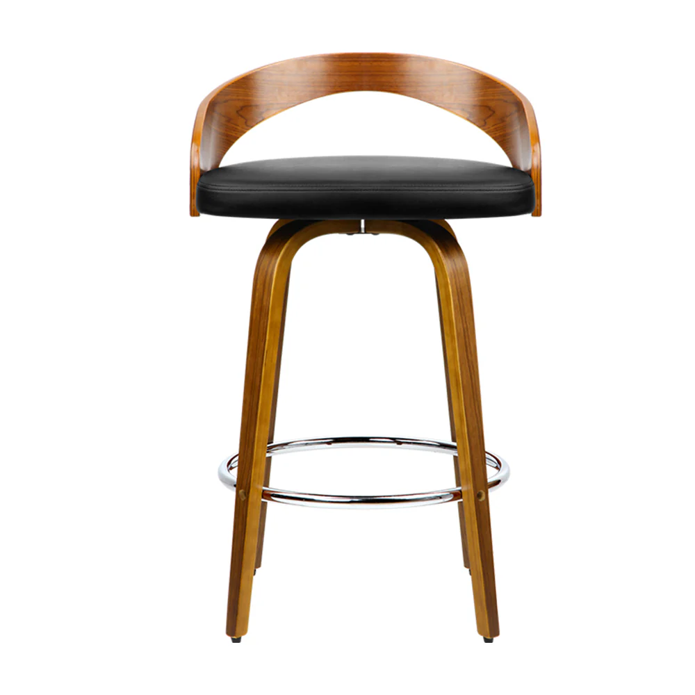 Set of 4 Alicante Walnut Wood Bar Stools - Black & Brown - Nurns