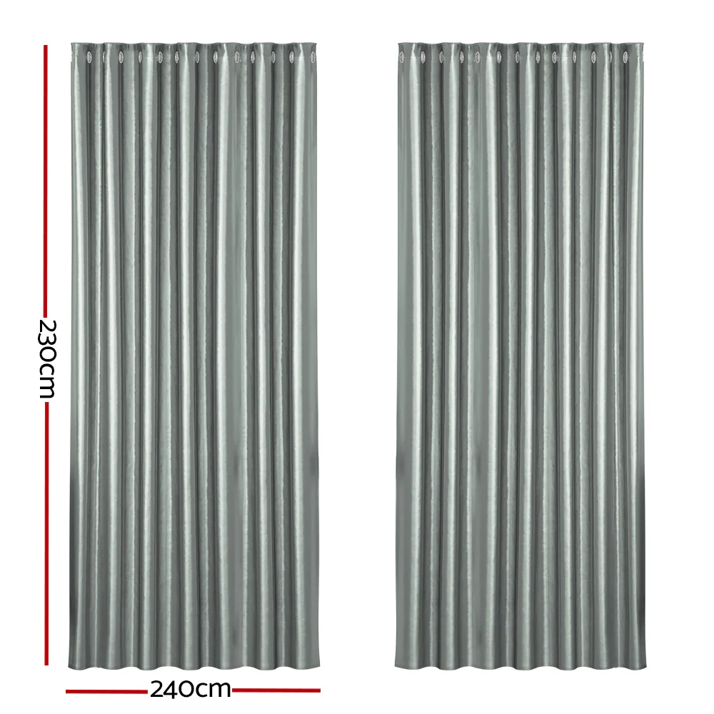 Set of 2 Blockout Curtains Blackout Window Curtain Eyelet 240x230cm Grey Shine - Nurns