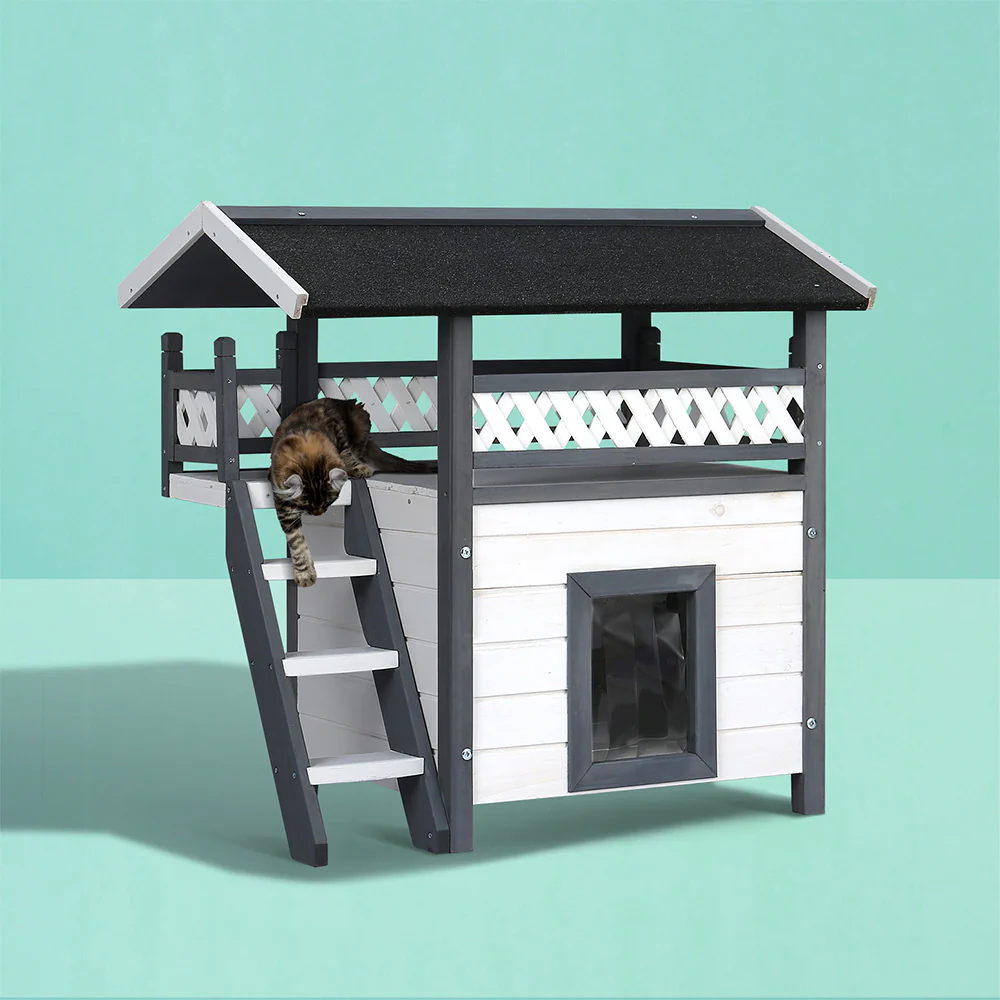 Cat House Shelter Outdoor Wooden Small Dog Pet Houses Kennel - Nurns