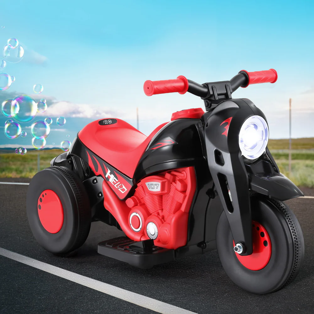 Kids Ride On Car Motorcycle Motorbike with Bubble Maker Electric Toy 6V - Red - Nurns