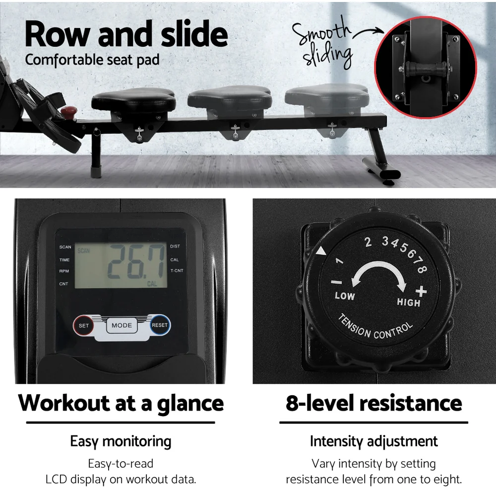 Everfit Rowing Machine Rower Magnetic Resistance Exercise Gym Home Cardio - Nurns