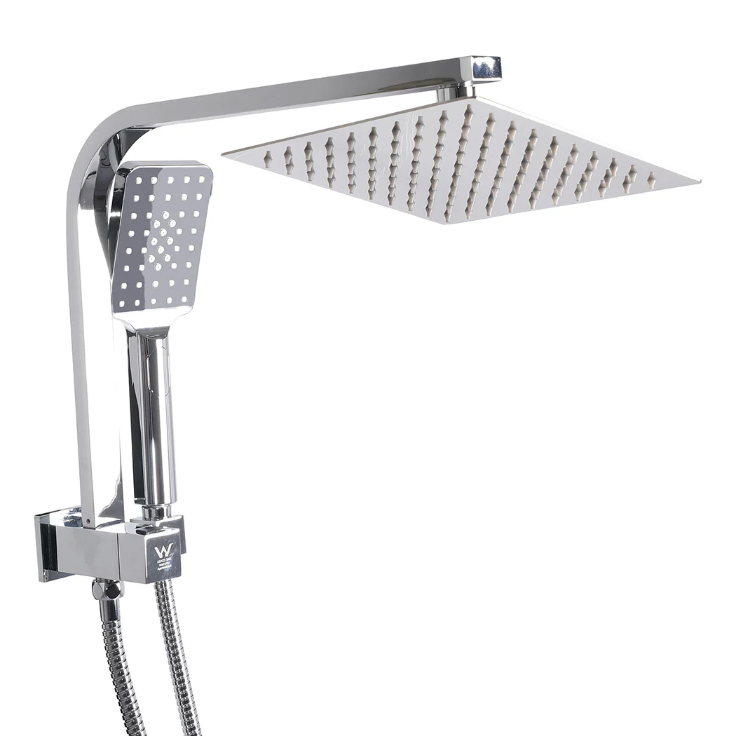 Rain Shower Head Set Silver Square Brass Taps Mixer Handheld High Pressure - Nurns