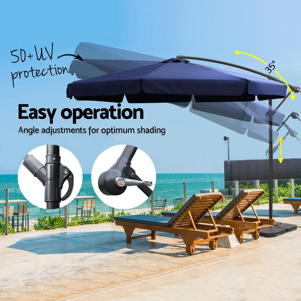 Instahut 3m Outdoor Umbrella w/Base Cantilever Garden Beach Patio Navy - Nurns