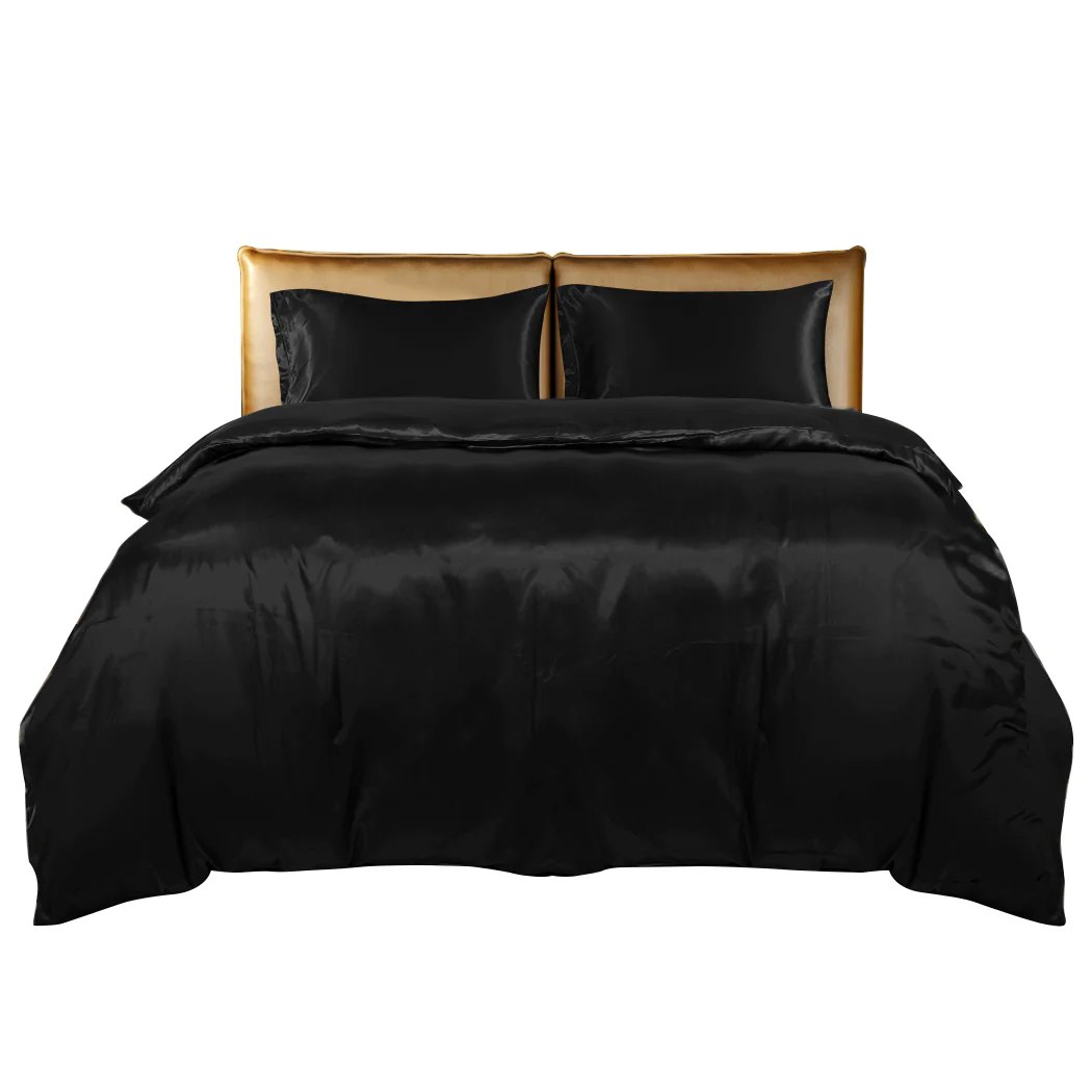 QUEEN 3-Piece Quilt Cover Set Bedspread Pillowcases - Black - Nurns