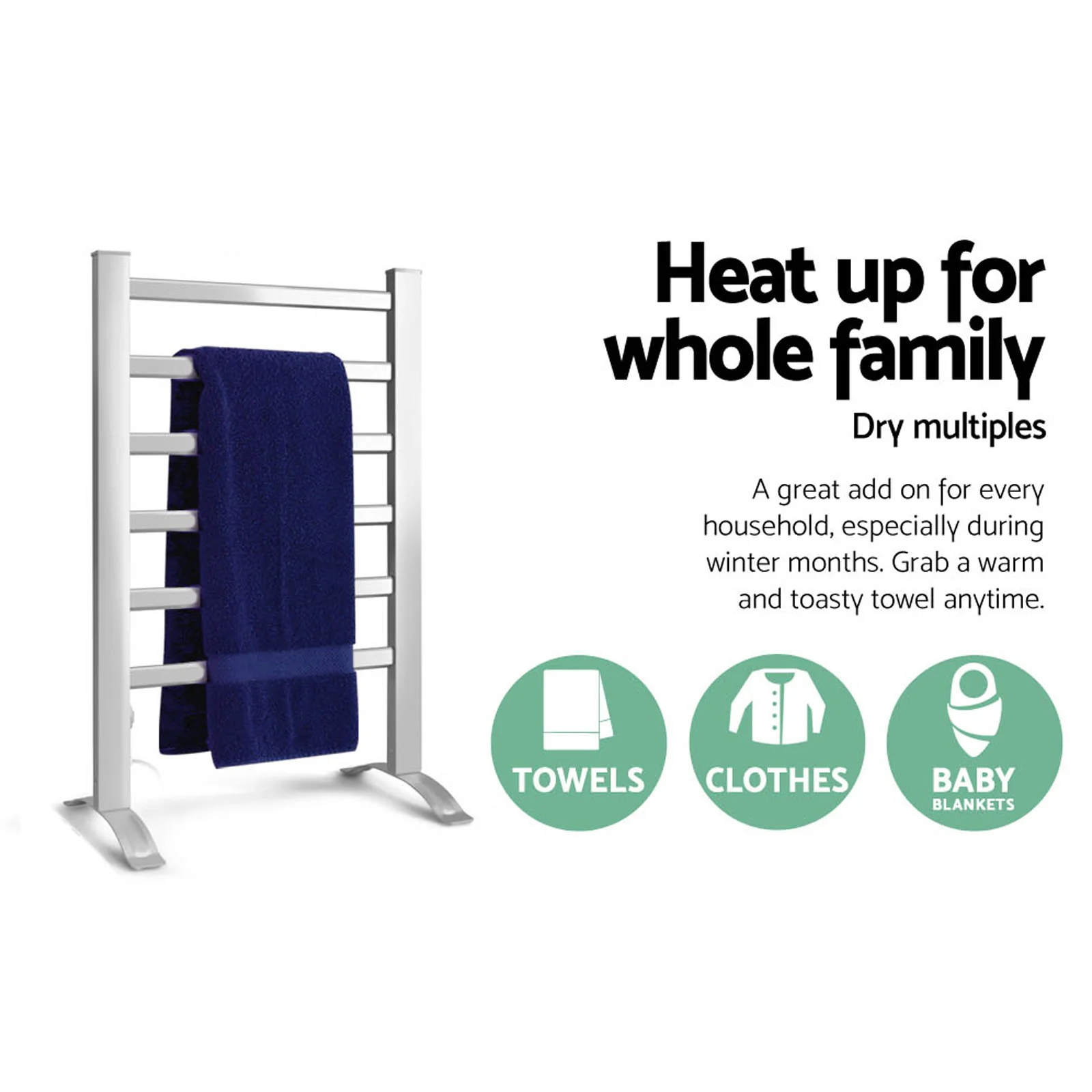 Electric Heated Towel Rail Rack 6 Bars with Timer Clothes Dry Warmer - Nurns