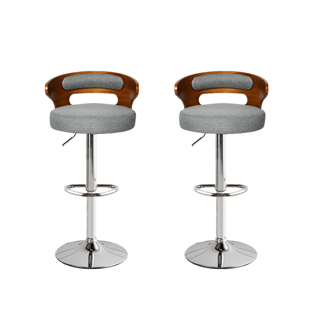 85cm Leipzig Kitchen Bar Stools Gas Lift Wooden Beech Stool Metal Barstools - Grey & Silver - Nurns