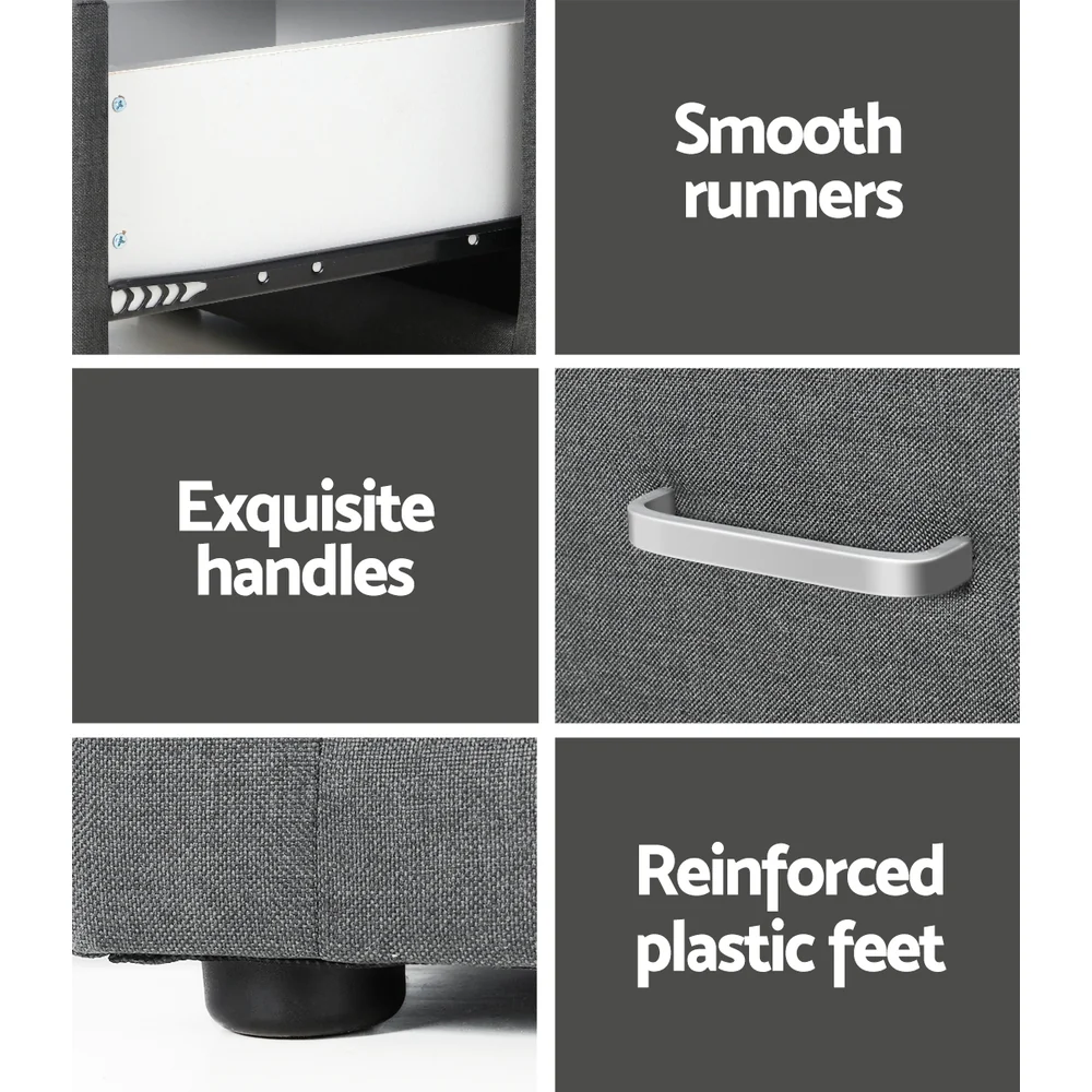 Kildonan Fabric Bedside Tables with 2 Drawers - Grey - Nurns