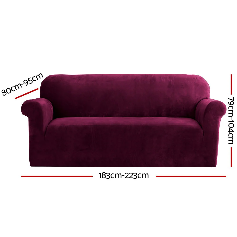 Velvet Sofa Cover Plush Couch Cover Lounge Slipcover 3-Seater Ruby Red - Nurns