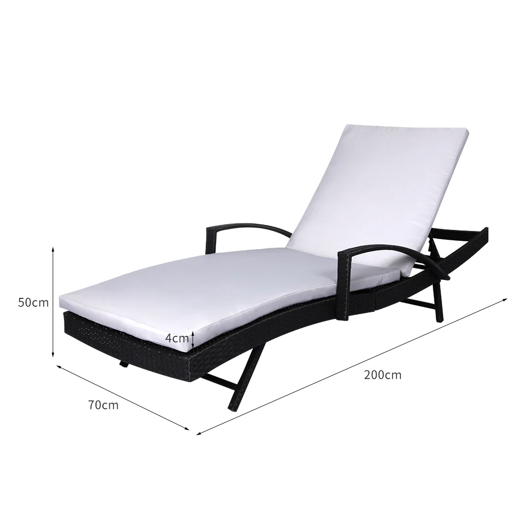 Simon Outdoor Sun Lounger Furniture Wicker Lounge Garden Patio Bed Pool Grey Cushion - Black - Nurns