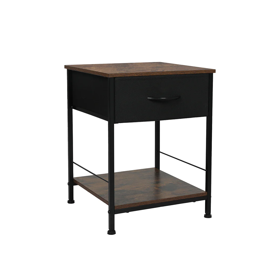Burlington Wooden Bedside End Table Storage - Brown & Black - Nurns