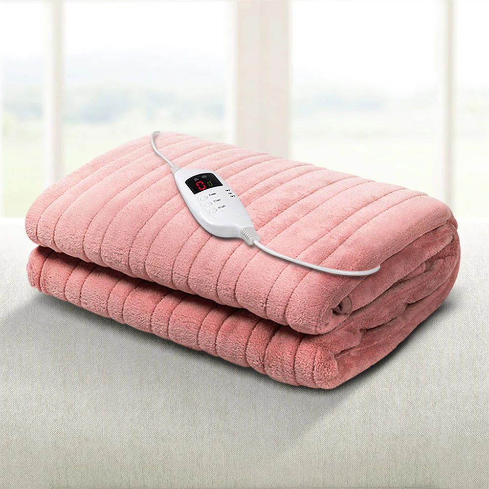 Watson Electric Throw Soft Blanket Heated Rug Fleece Snuggle Washable - Pink - Nurns