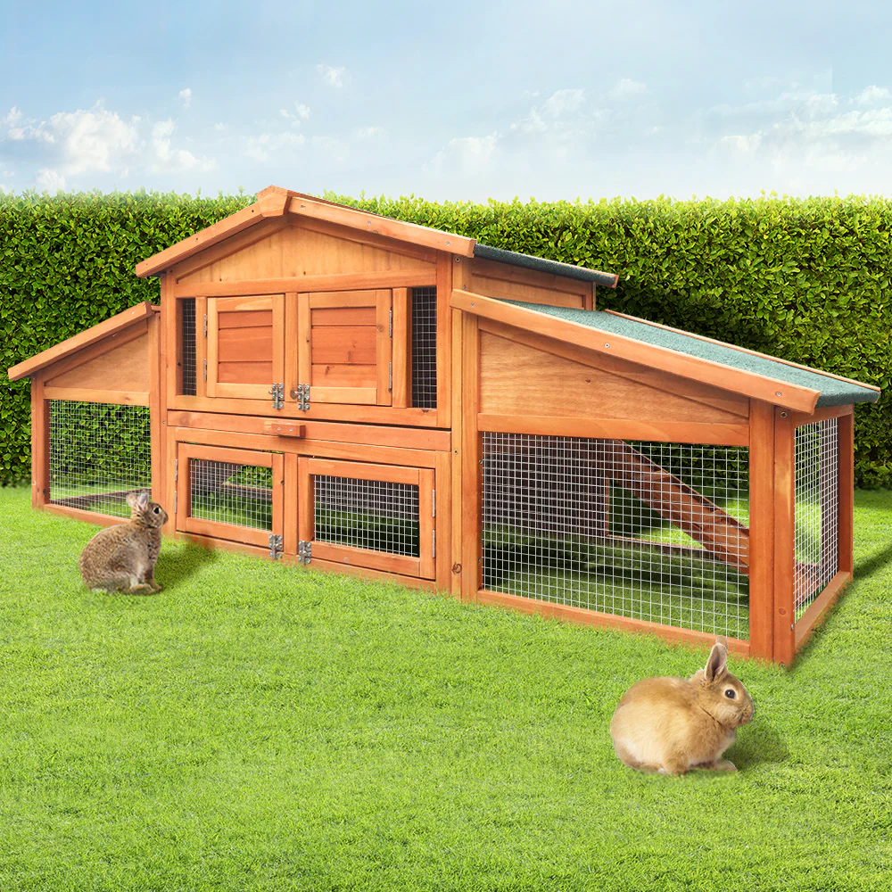 Rabbit Hutch Chicken Coop Wooden Pet Hutch 169cm x 52cm x 72cm - Nurns