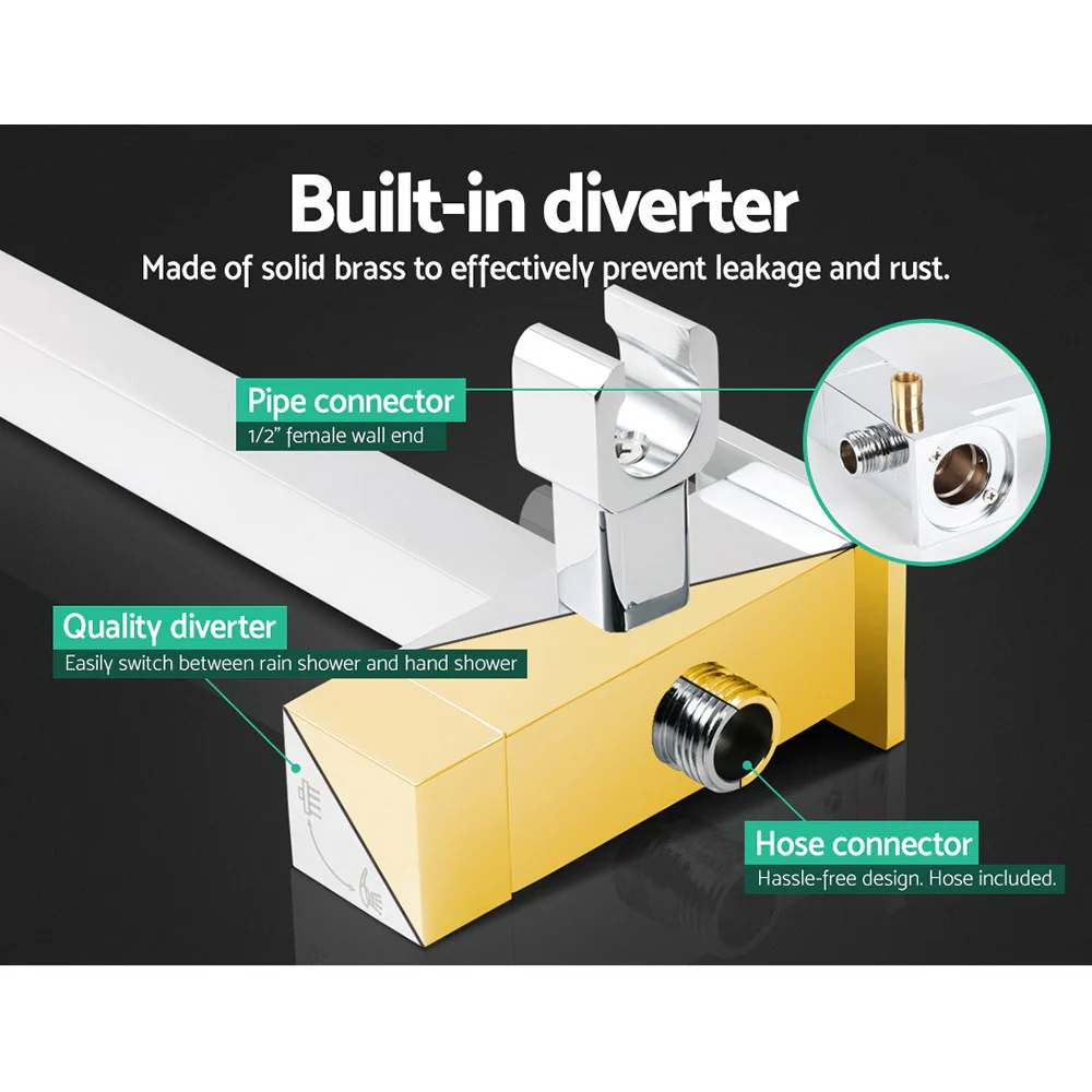 8'' Rain Shower Head Set Handheld Square High Pressure Mixer Tap - Chrome - Nurns