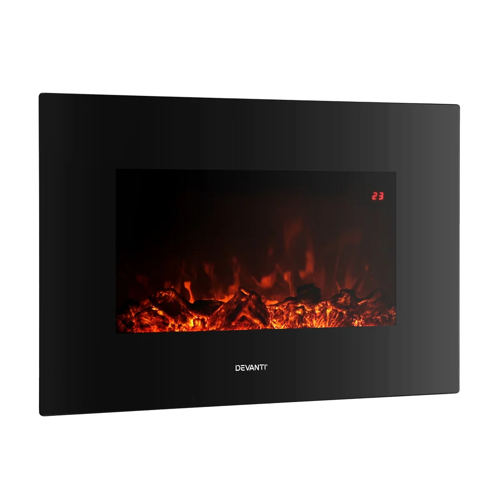 Electric Fireplace Fire Heater 2000W - Black - Nurns