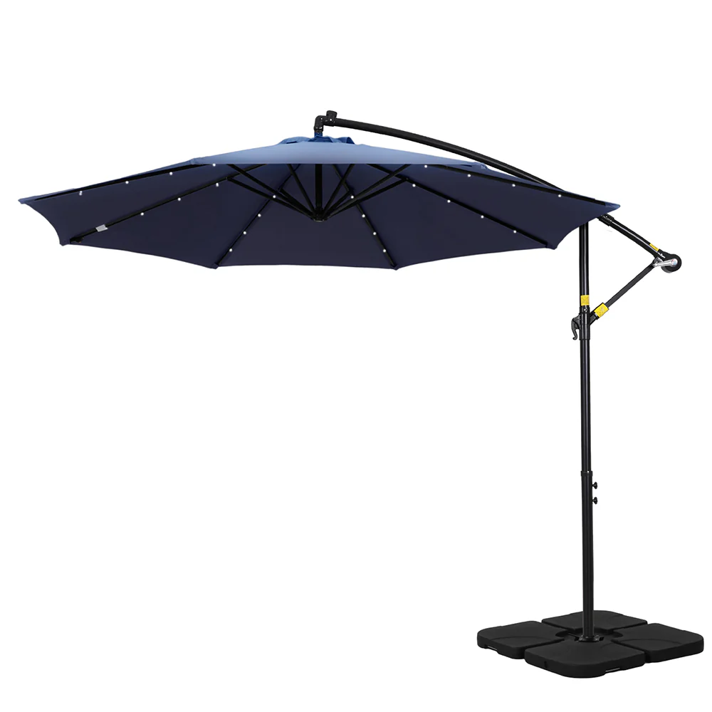 Instahut Outdoor Umbrella 3M Cantilever Beach LED w/Base Garden Shade Patio Navy - Nurns