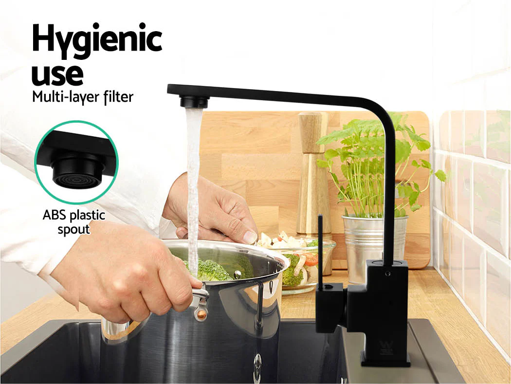 Kitchen Mixer Tap Mixer Square Sink Faucet Basin Laundry Black - Nurns