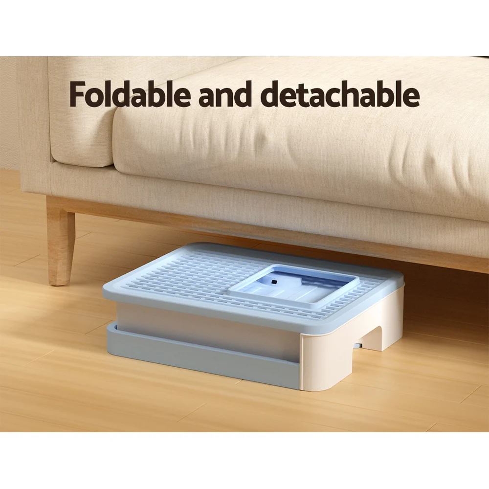 Cat Litter Box Large Tray Kitty Toilet Enclosed Hooded Foldable Scoop Blue - Nurns