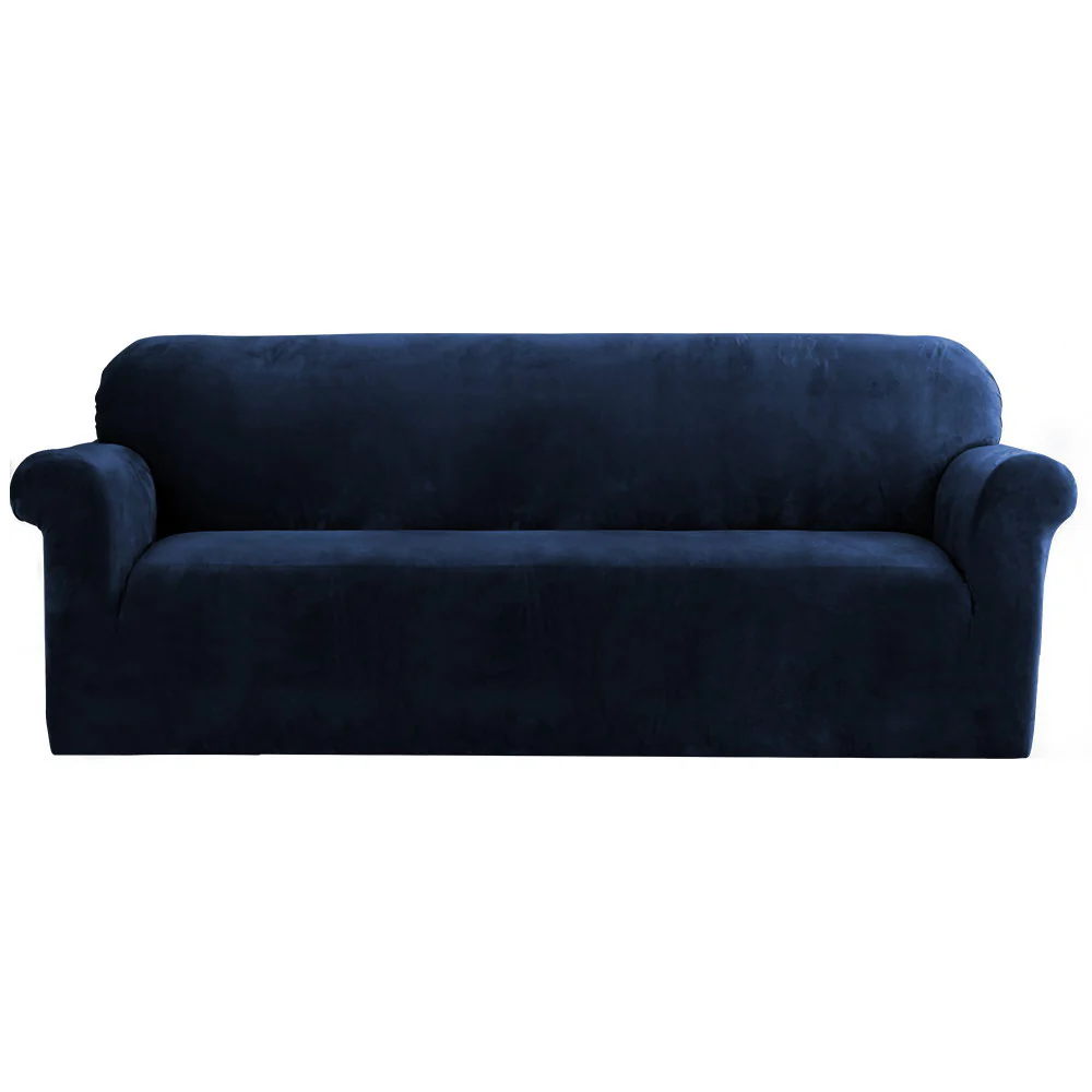 Velvet Sofa Cover Plush Couch Cover Lounge Slipcover 4-Seater Sapphire - Nurns