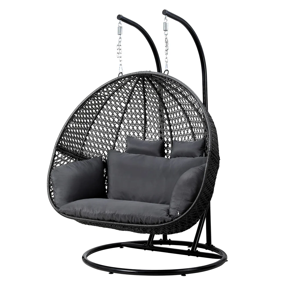 Andrew Outdoor Egg Swing Chair Wicker Furniture Pod Stand Cushion 2 Seater - Grey - Nurns