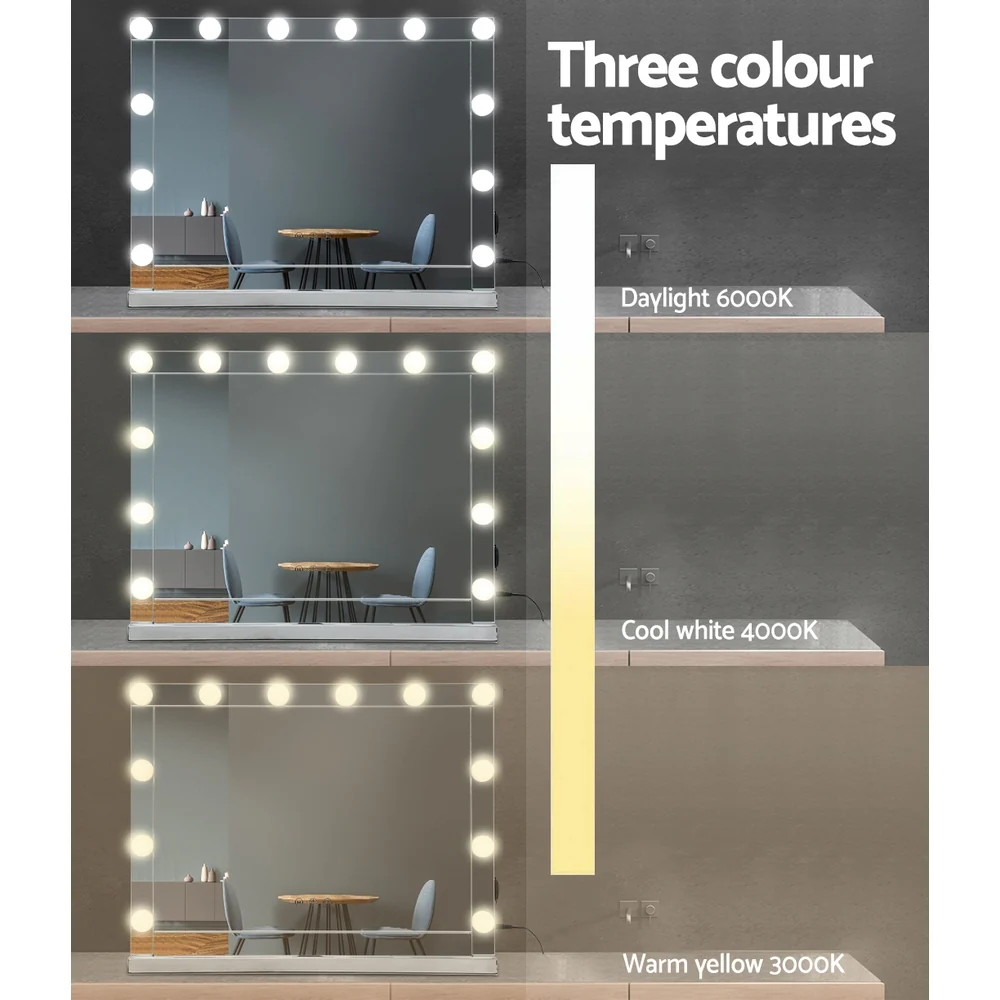 Hollywood Makeup Mirror With Light 12 LED Bulbs Vanity Lighted Silver 58cmx46cm - Nurns