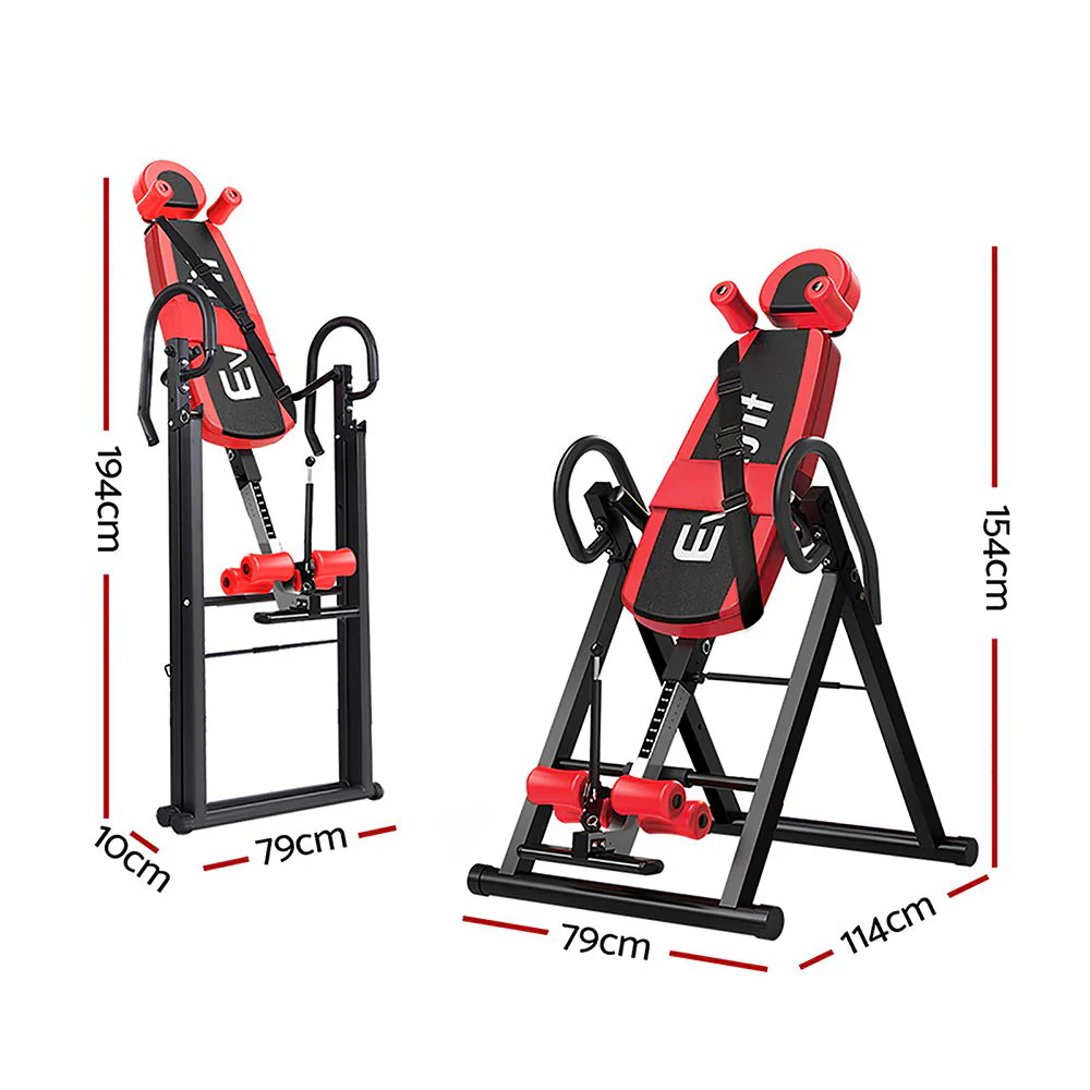 Everfit Inversion Table Gravity Exercise Inverter Back Stretcher Home Gym Red - Nurns