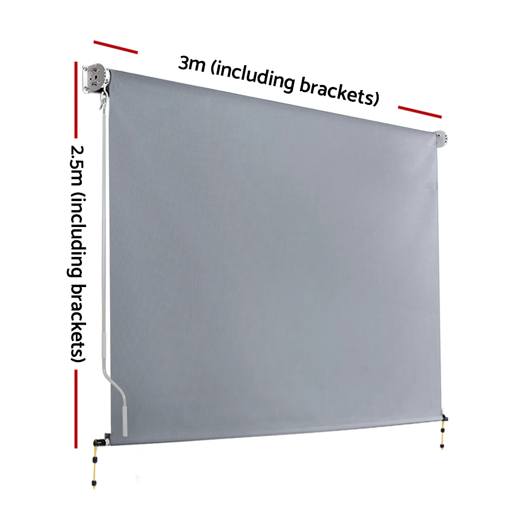 Instahut Outdoor Blinds Light Filtering Roll Down Awning Shade 3x2.5M Grey - Nurns
