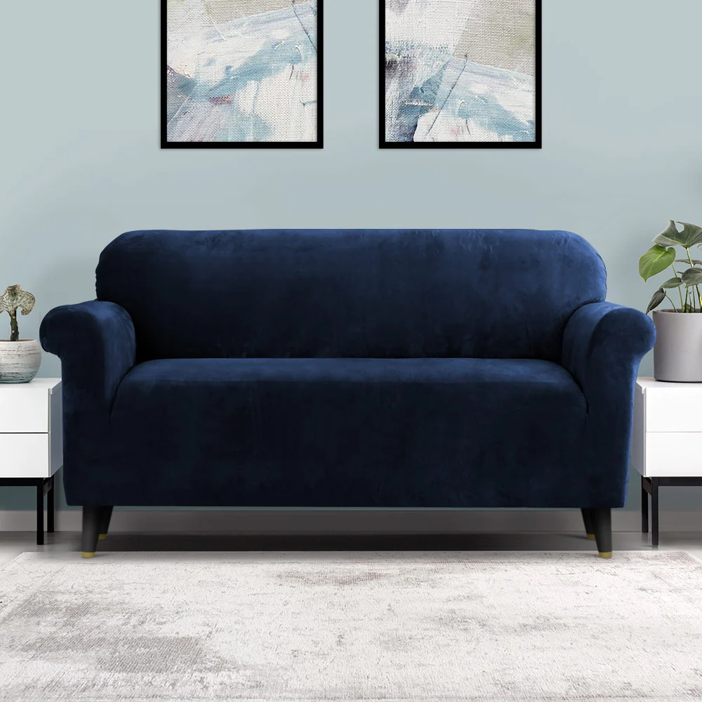 Velvet Sofa Cover Plush Couch Cover Lounge Slipcover 3-Seater Sapphire - Nurns