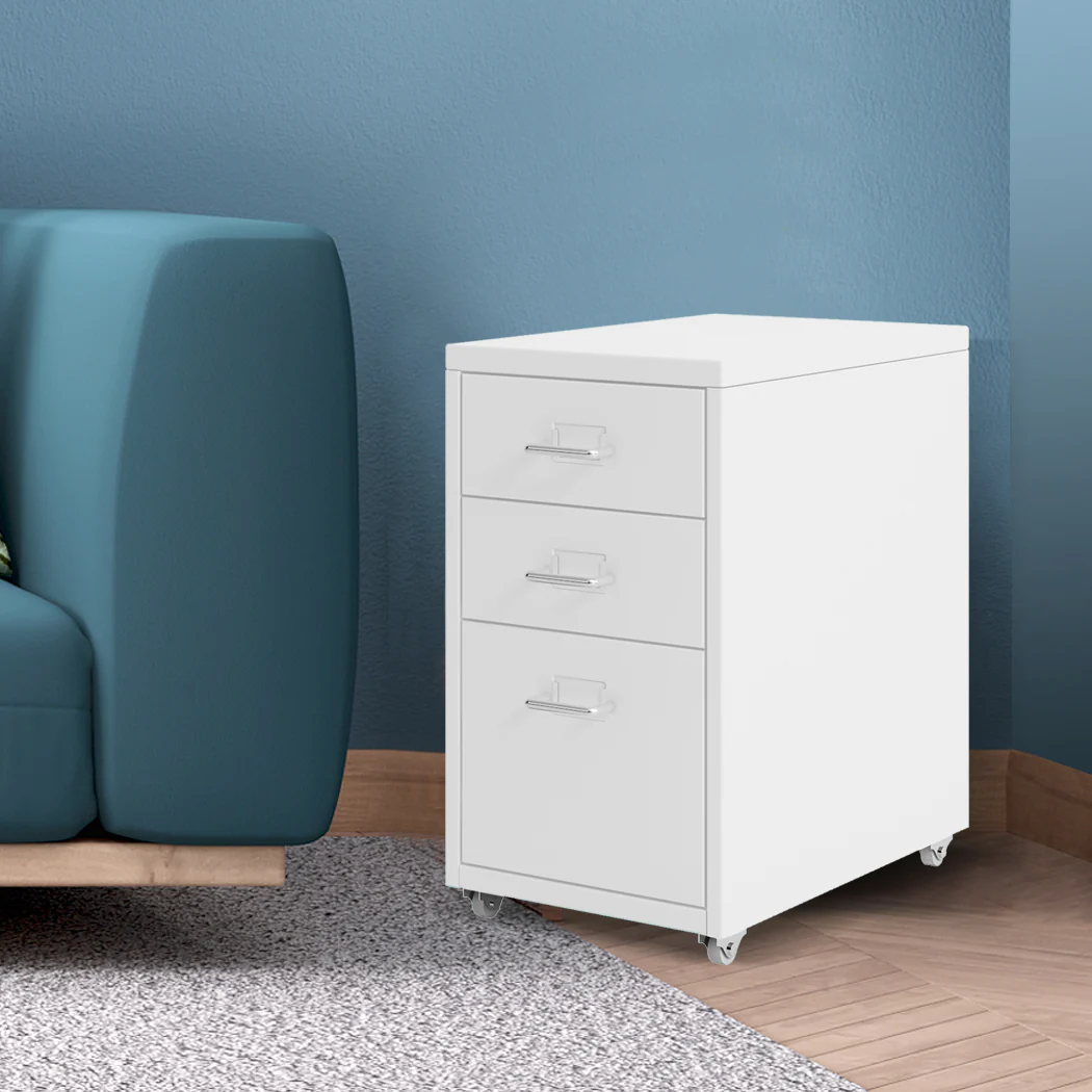 Levede 3 Drawer Office Drawers Cabinet White - Nurns