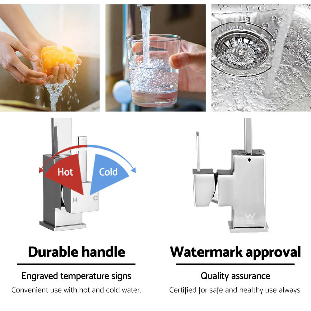 Kitchen Mixer Tap Mixer Square Sink Faucet Basin Laundry Chrome - Nurns