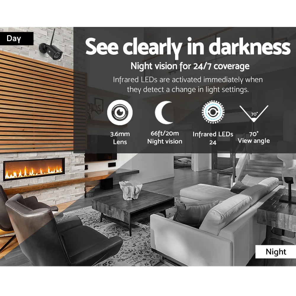 CCTV Wireless Security Camera System 8CH Home Outdoor WIFI 6 Square Cameras Kit 1TB - Nurns