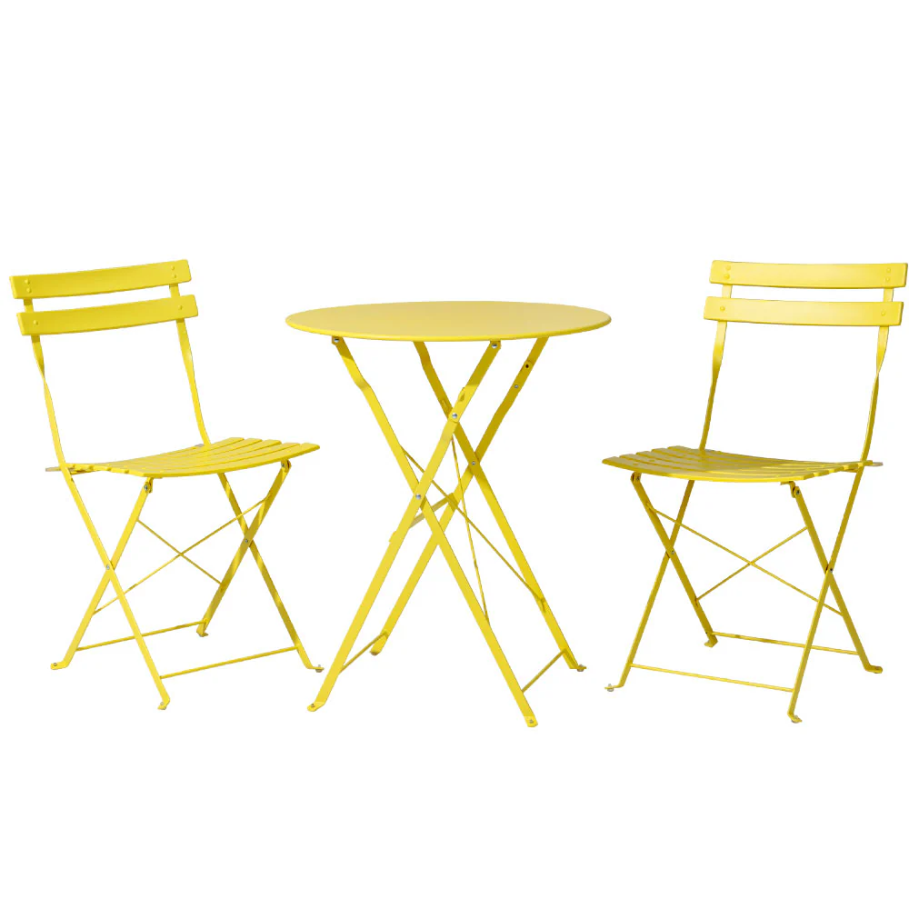 Andre 2-Seater Steel Table and Chairs Patio Furniture 3-Piece Outdoor Bistro Set - Yellow - Nurns