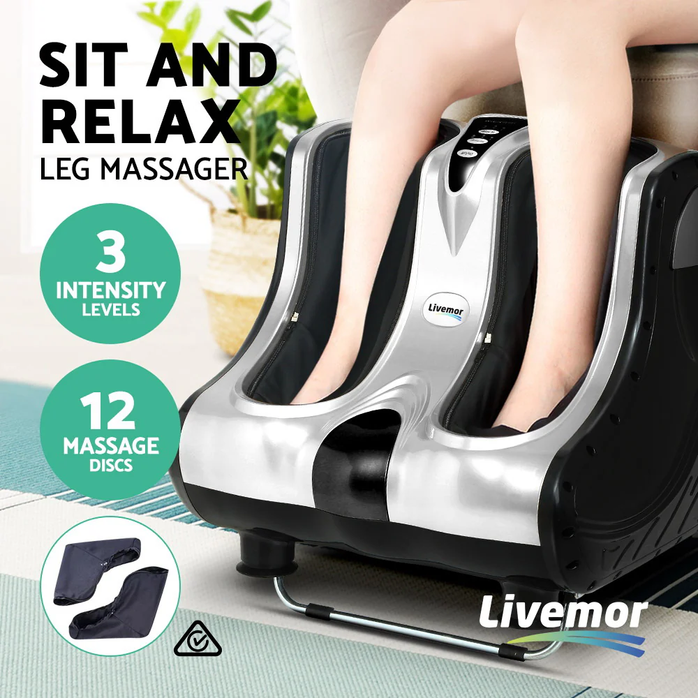 Foot Massager Ankle Calf Leg Massagers Shiatsu Kneading Rolling Silver - Nurns