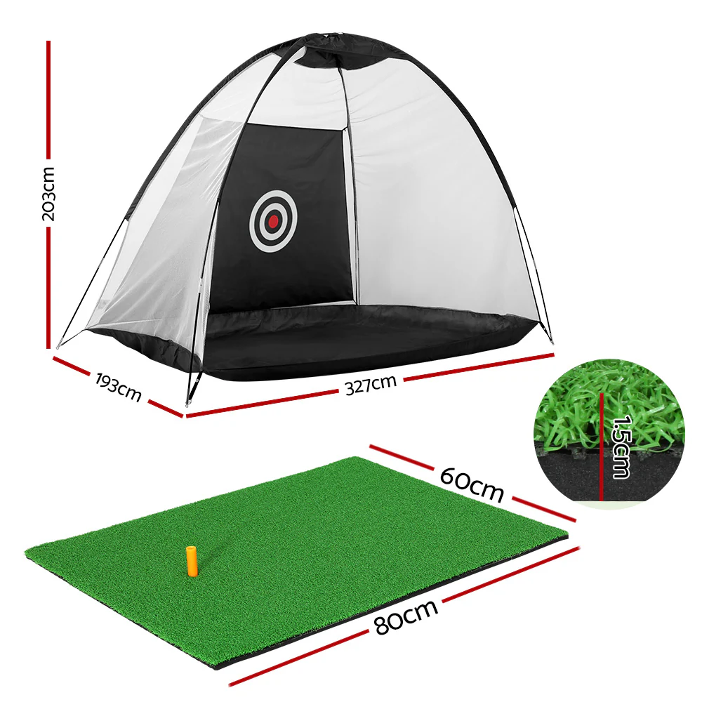 Everfit 3M Golf Practice Net And Training Mat Set Driving Target Black - Nurns