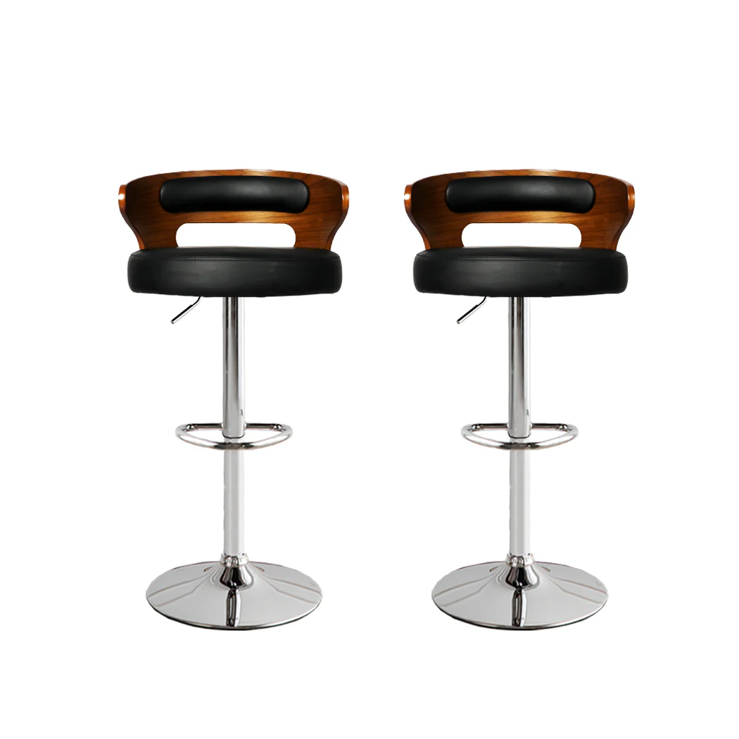 85cm Leipzig Kitchen Bar Stools Gas Lift Wooden Beech Stool Metal Barstools - Black & Silver - Nurns