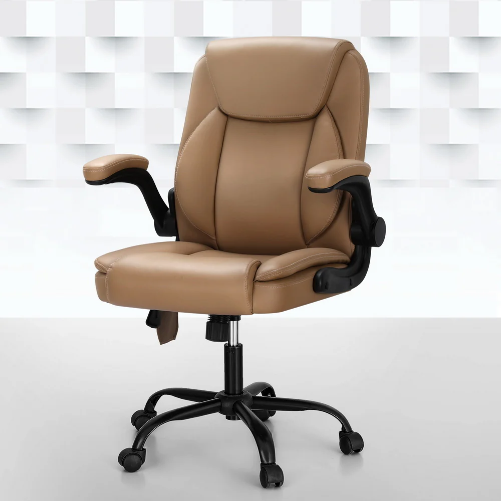 Artiss 2 Point Massage Office Chair Leather Mid Back Espresso - Nurns