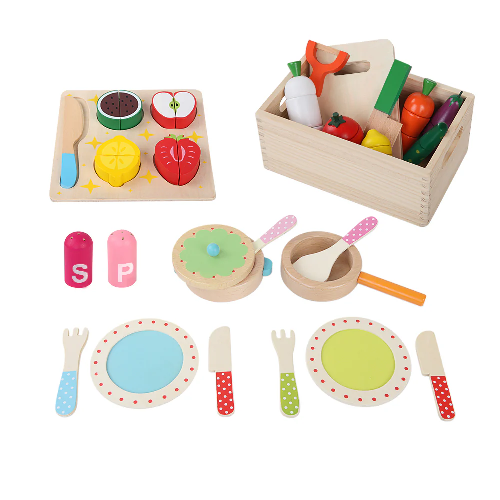 Kids Pretend Play Food Kitchen Wooden Toys Childrens Cooking Utensils Food - Nurns