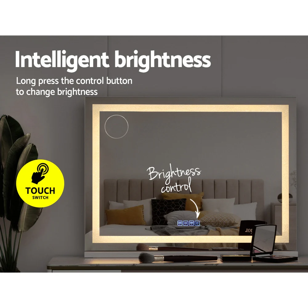 Bluetooth Makeup Mirror 80x58cm Crystal Hollywood with Light LED Vanity - Nurns