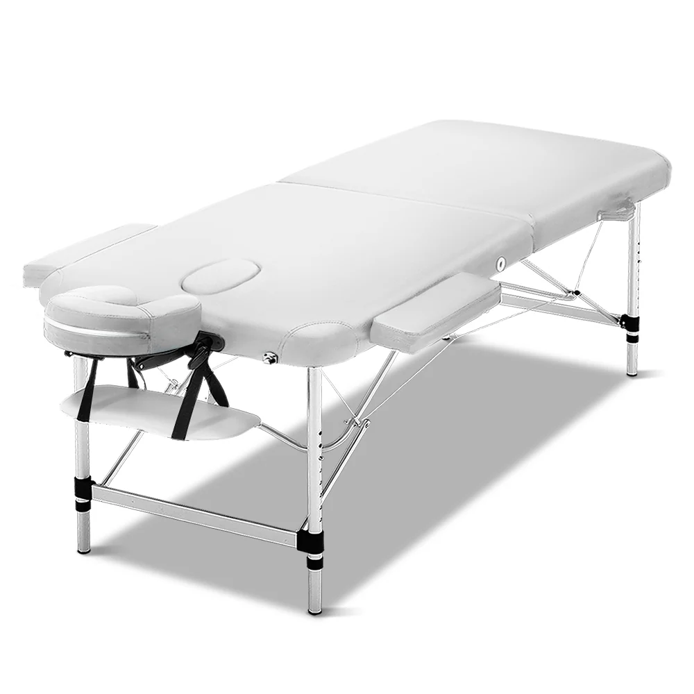Massage Table 75cm 2 Fold Aluminium Massage Bed Portable Beauty Therapy White - Nurns