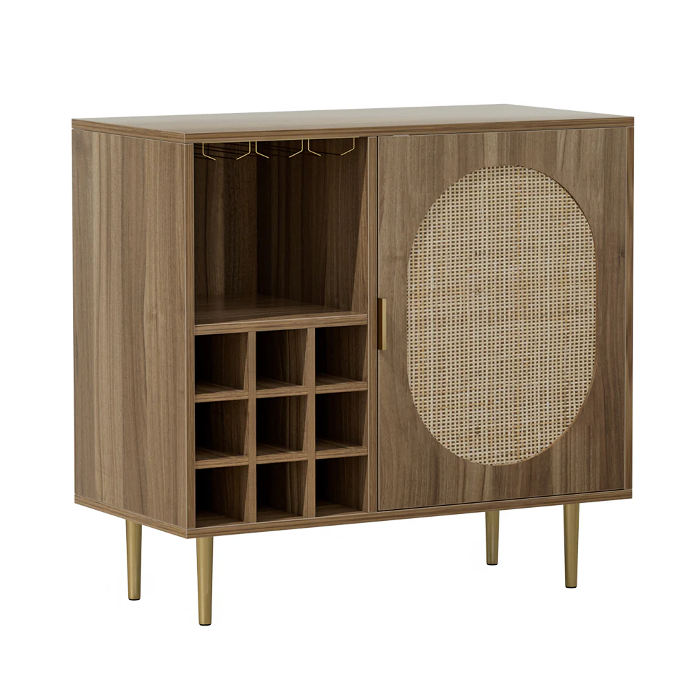 Lorcan Rattan Buffet Sideboard with Wine Rack - Dark Oak - Nurns