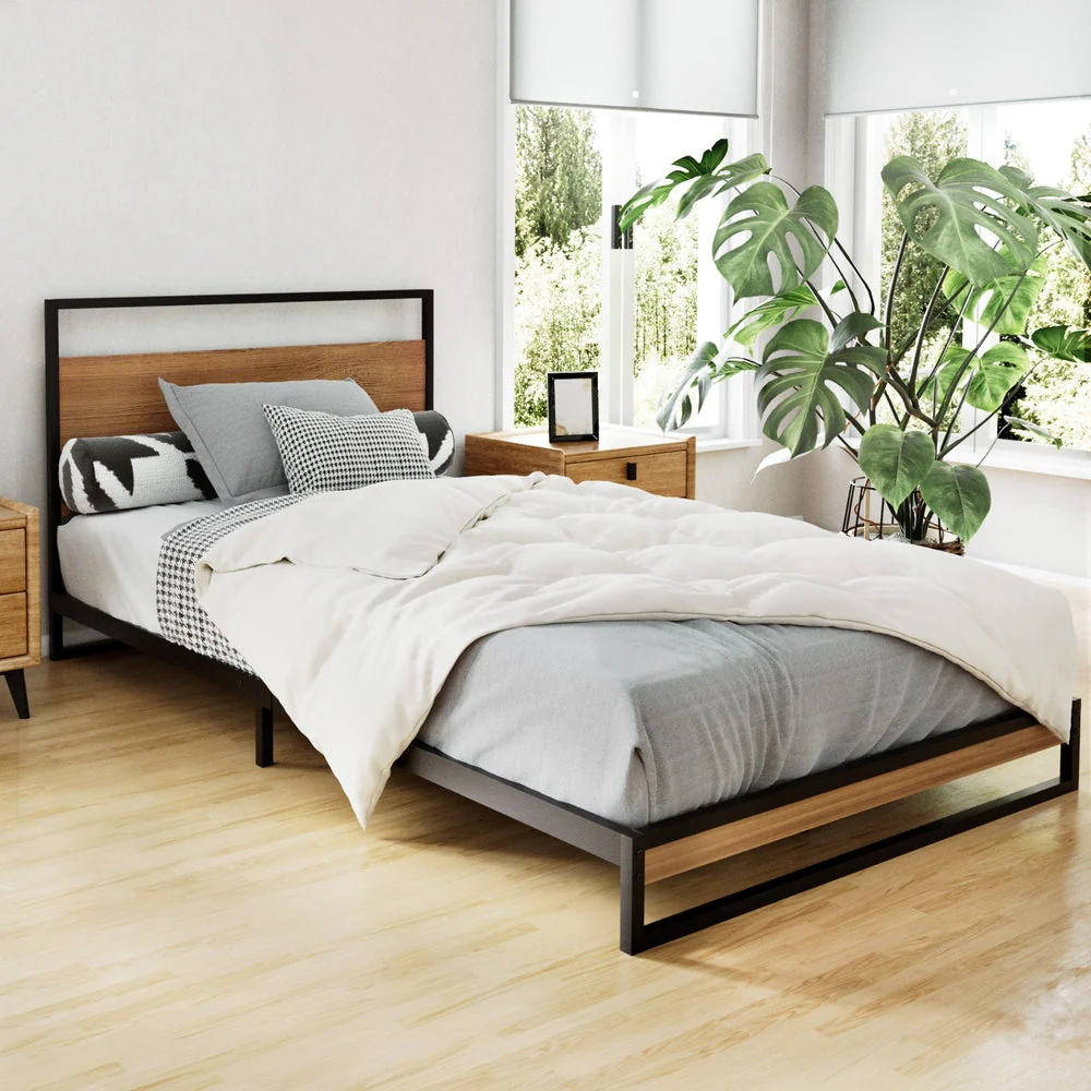 Melrose King Single Bedroom Suite 5 Piece 1x King Single Mattress, 1x King Single Metal Bed Frame, 2x Oak Bedside Tables and 1x Oak Tallboy - Nurns