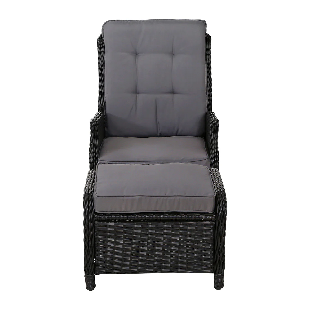 Yeovil Recliner Chair Outdoor Furniture Setting Patio Wicker Sofa Chair and Ottoman - Black - Nurns