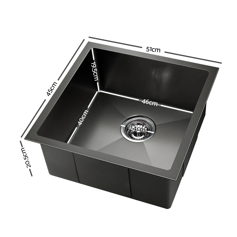 Cefito Kitchen Sink 51X45cm Stainless Steel Basin Single Bowl Black - Nurns