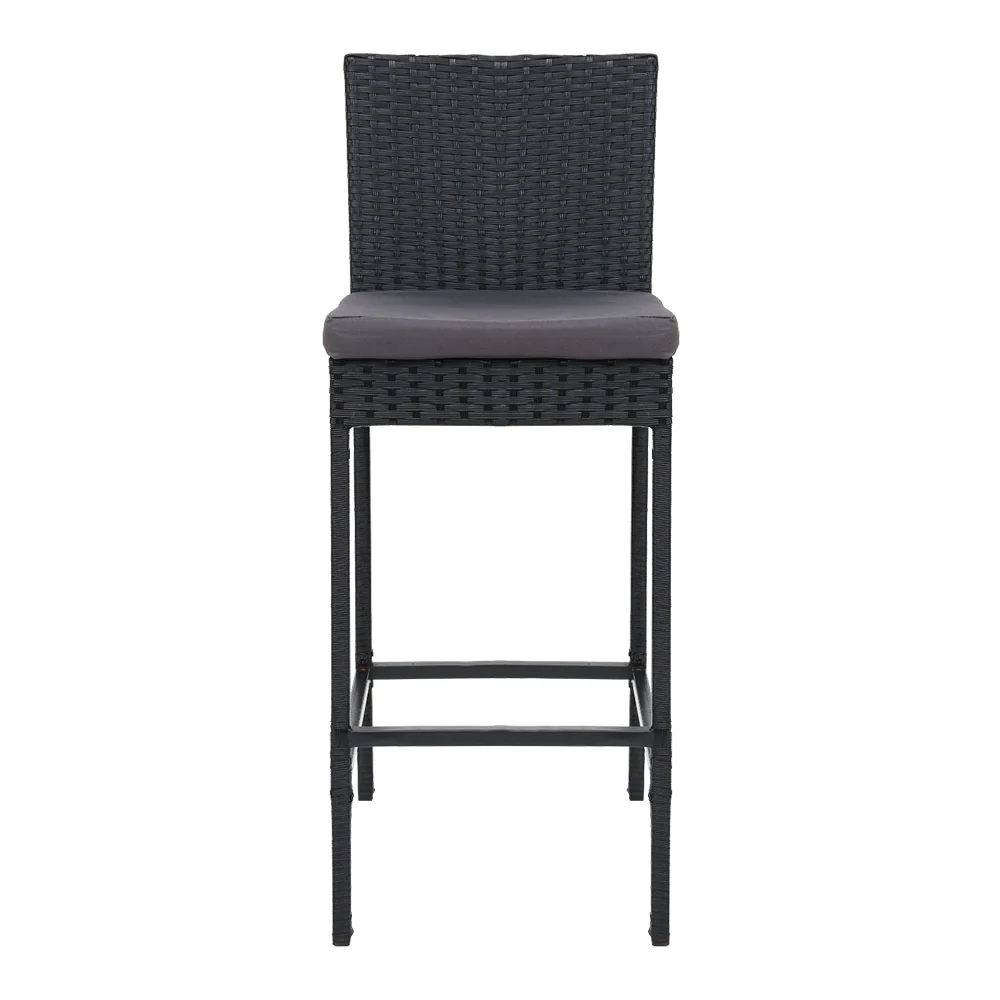Ralph Set of 4 Outdoor Bar Stools Dining Chairs Wicker Furniture - Black - Nurns