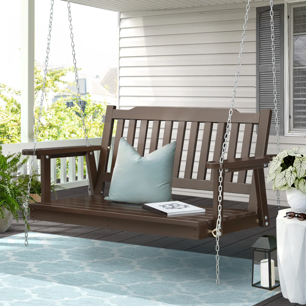 Axel Porch Swing Chair With Chain Outdoor Furniture Wooden Bench 2 Seat - Brown - Nurns